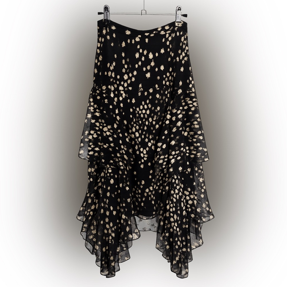 LoveShackFancy Black and Gold Asymmetrical Skirt
